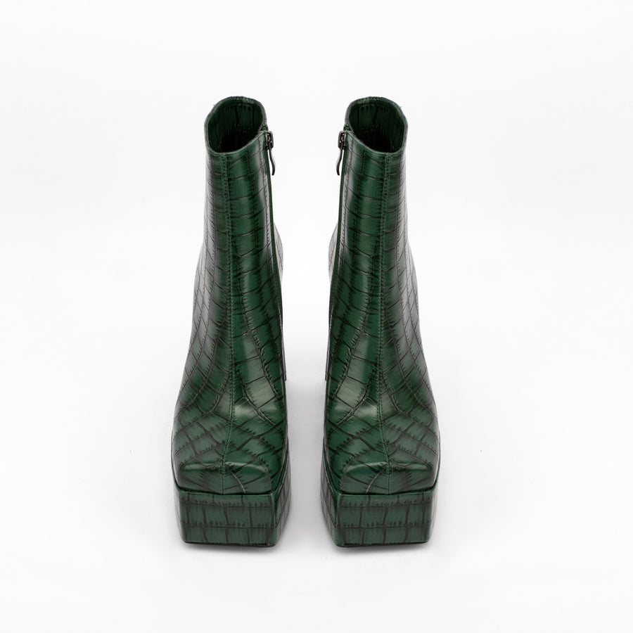 Stone Pattern Square Toe Block Heel High Heel Ankle Boots