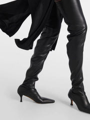 Stretch Boots Square Toe Flared Heel Thigh High Boots