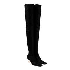 Stretch Boots Square Toe Flared Heel Thigh High Boots