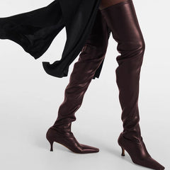 Stretch Boots Square Toe Flared Heel Thigh High Boots