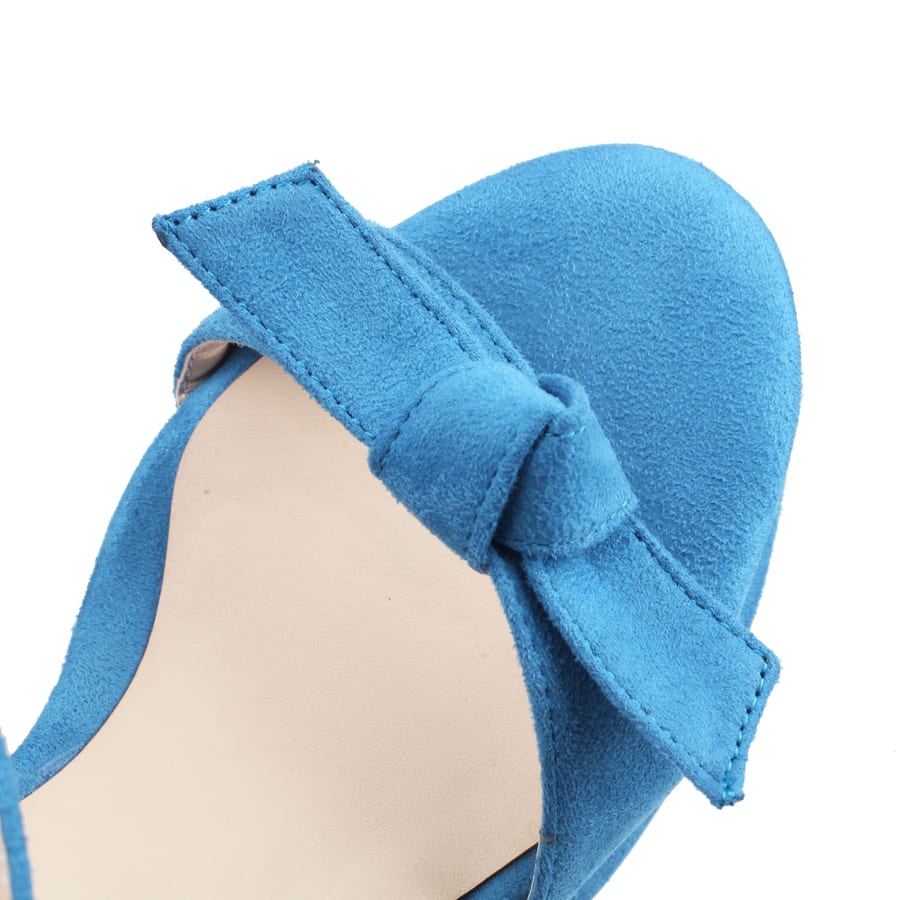 Sandalen aus Wildleder mit Knoten-Schleife, abgerundeter Zehenpartie, 5 Zoll dickem Absatz und Fesselriemchen
