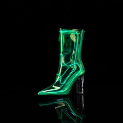 Pocket Decor Chunky Heel Transparent Green Pointed Toe Boots