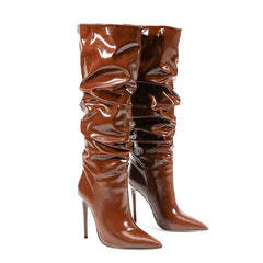 Vegan Leather Pointed Toe Stiletto High Heel Knee High Slouch Boots