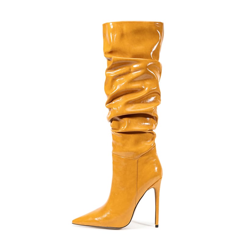 Vegan Leather Pointed Toe Stiletto High Heel Knee High Slouch Boots