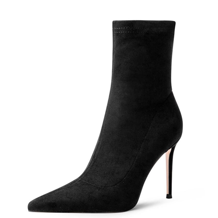 Sockenstiefeletten aus veganem Wildleder mit spitzer Zehenpartie und 10 cm Stilettoabsatz