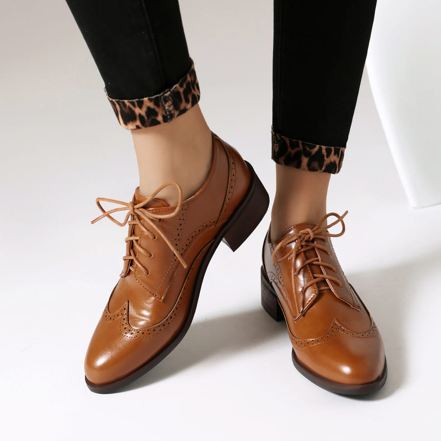 Vintage Lace-Up Block Heel Oxford Shoes for Women
