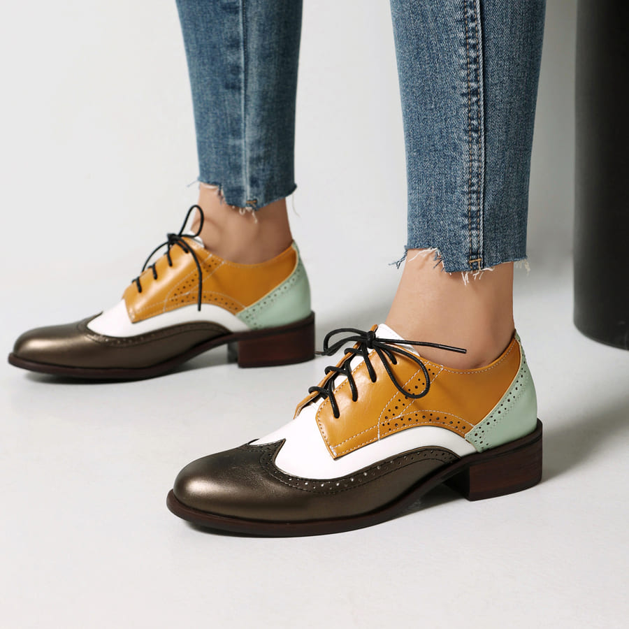 Vintage Lace-Up Block Heel Oxford Shoes for Women