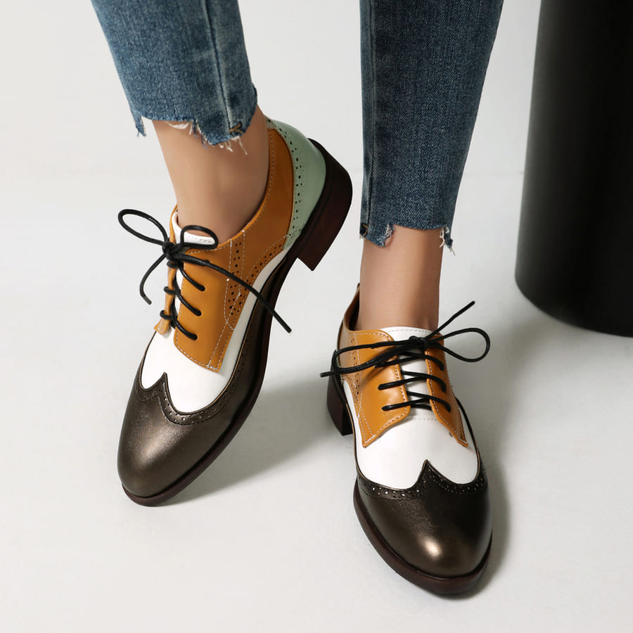 Vintage Lace-Up Block Heel Oxford Shoes for Women