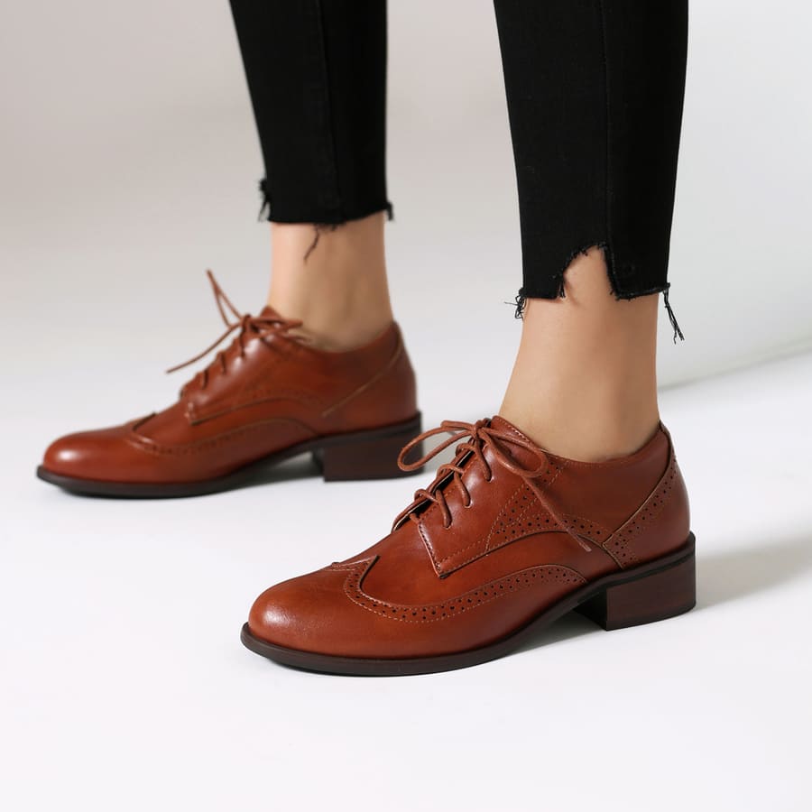 Vintage Lace-Up Block Heel Oxford Shoes for Women