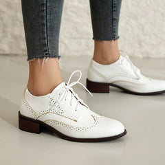 Vintage Lace-Up Block Heel Oxford Shoes for Women