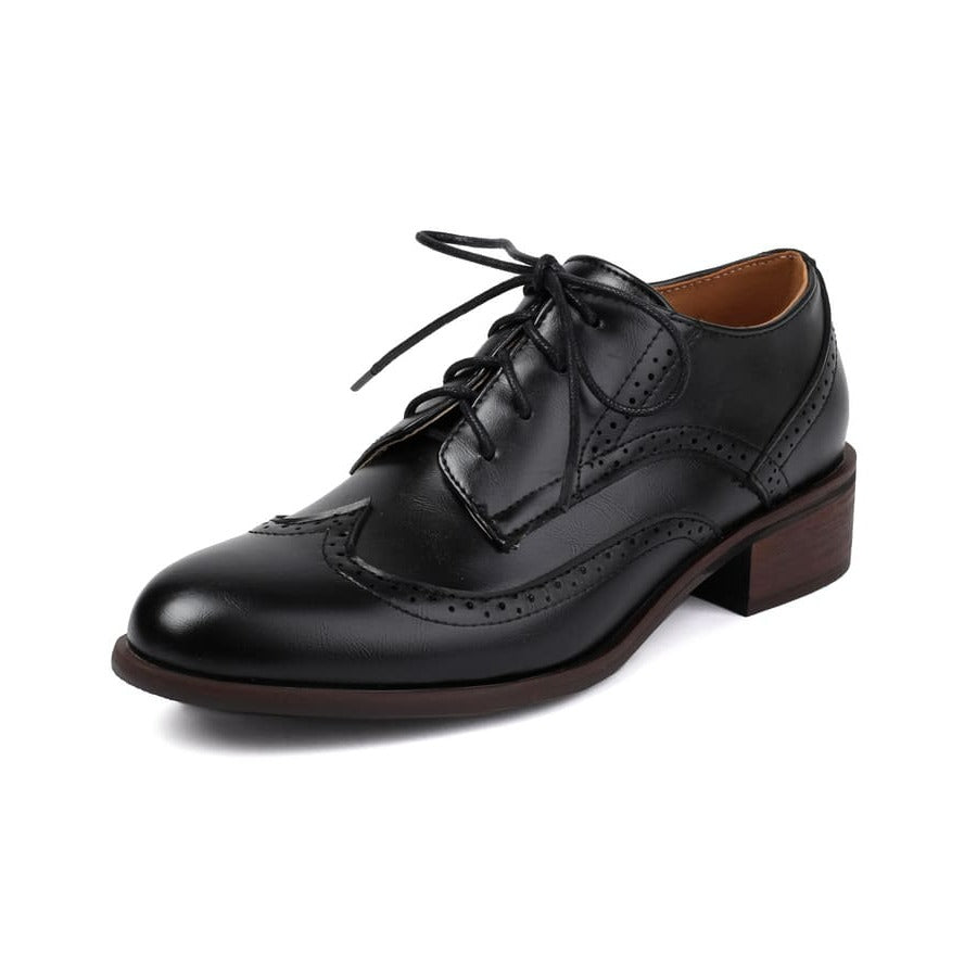 Vintage Lace-Up Block Heel Oxford Shoes for Women