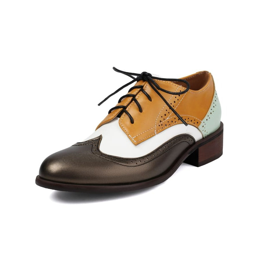 Vintage Lace-Up Block Heel Oxford Shoes for Women