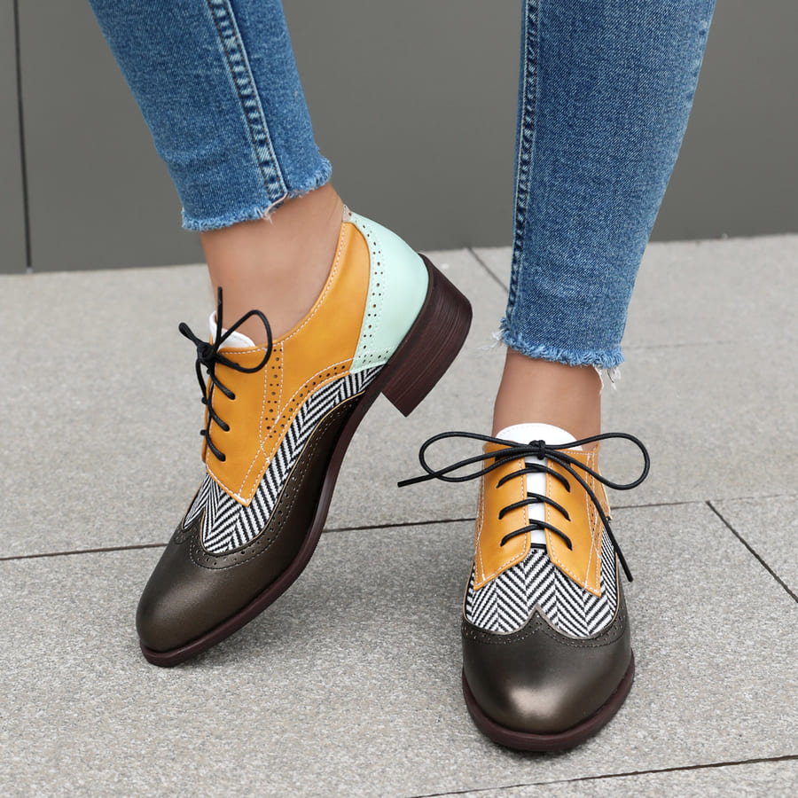 Vintage Lace-Up Block Heel Oxford Shoes for Women