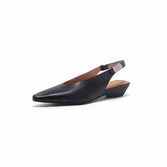 Vintage Leather Pointy Toe Block Heel Slingback Pumps