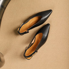 Vintage Leather Pointy Toe Block Heel Slingback Pumps