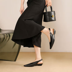 Vintage Leather Pointy Toe Block Heel Slingback Pumps