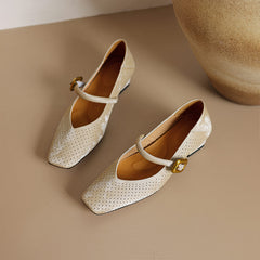 Vintage Leather Square Toe Block Heel Mary Jane Pumps