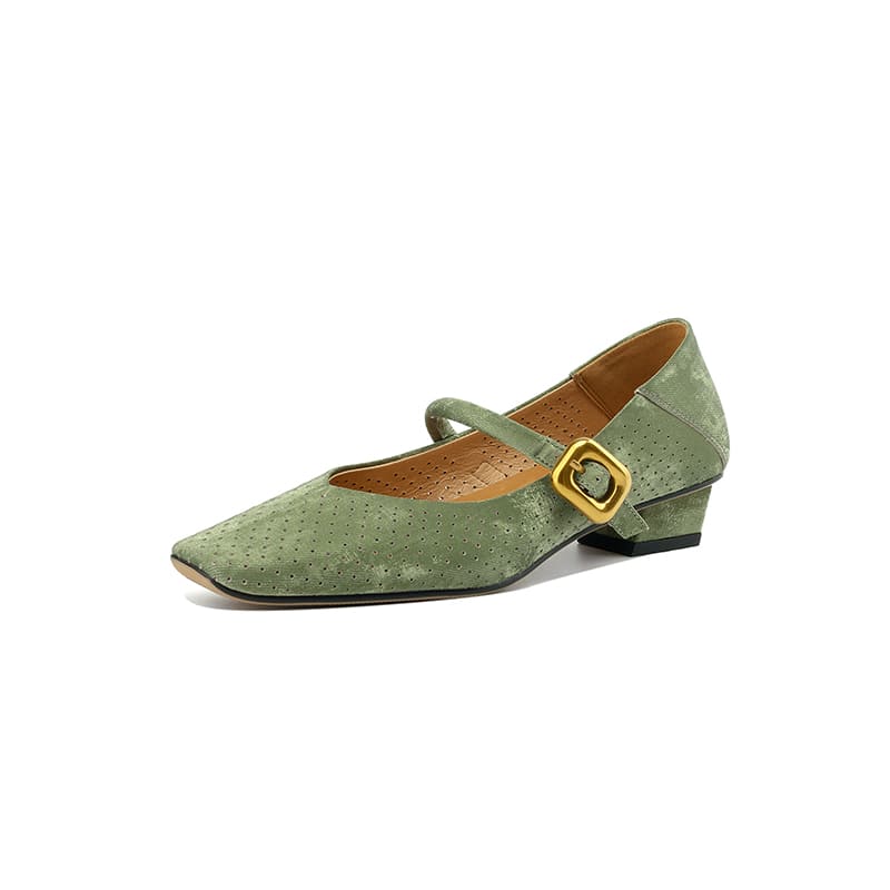 Vintage Leather Square Toe Block Heel Mary Jane Pumps
