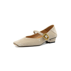 Vintage Leather Square Toe Block Heel Mary Jane Pumps