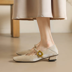 Vintage Leather Square Toe Block Heel Mary Jane Pumps