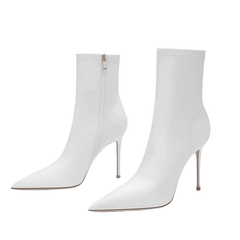 White Pointy Toe 4 Inch Stiletto High Heel Sock Ankle Boots for Spring