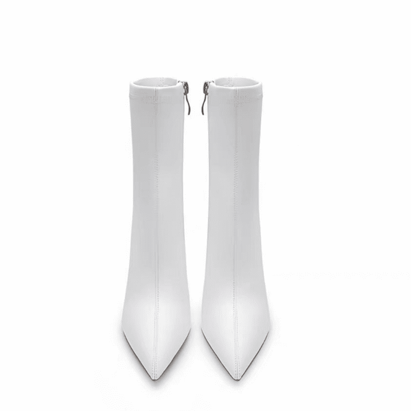 White Pointy Toe 4 Inch Stiletto High Heel Sock Ankle Boots for Spring