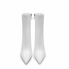 White Pointy Toe 4 Inch Stiletto High Heel Sock Ankle Boots for Spring