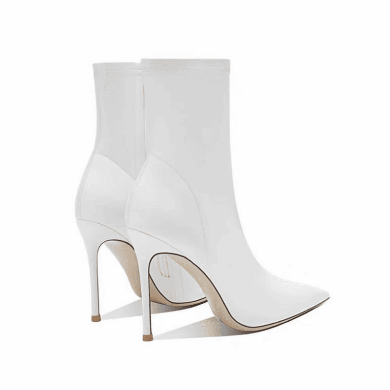 White Pointy Toe 4 Inch Stiletto High Heel Sock Ankle Boots for Spring