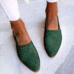 Woven Closed Toe Green Slingback Flat Sandals Women