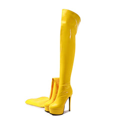Braune Stiefel mit spitzer Spitze und Stilettoabsatz und Steinmuster