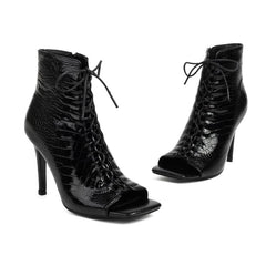 Lace-Up Square Peep Toe Stiletto High Heel Sandal Booties